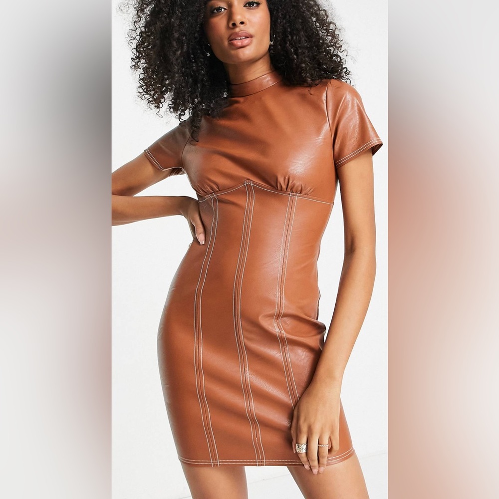 ASOS Brown Pleather Mini Dress